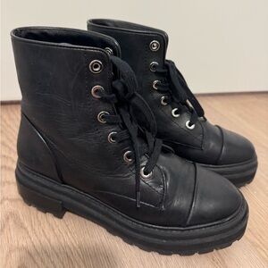 Schutz Leather Lace-Up Combat Boots